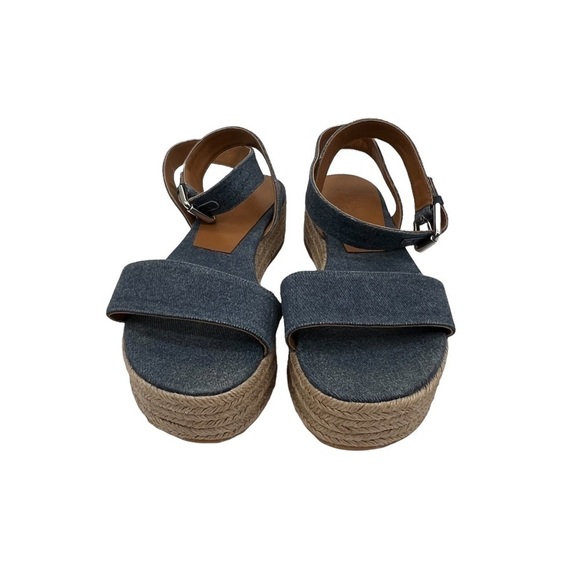 Polo Ralph Lauren Blue Denim Espadrille Platform Sandals Size 37 1/2 Women's - Picture 3 of 9